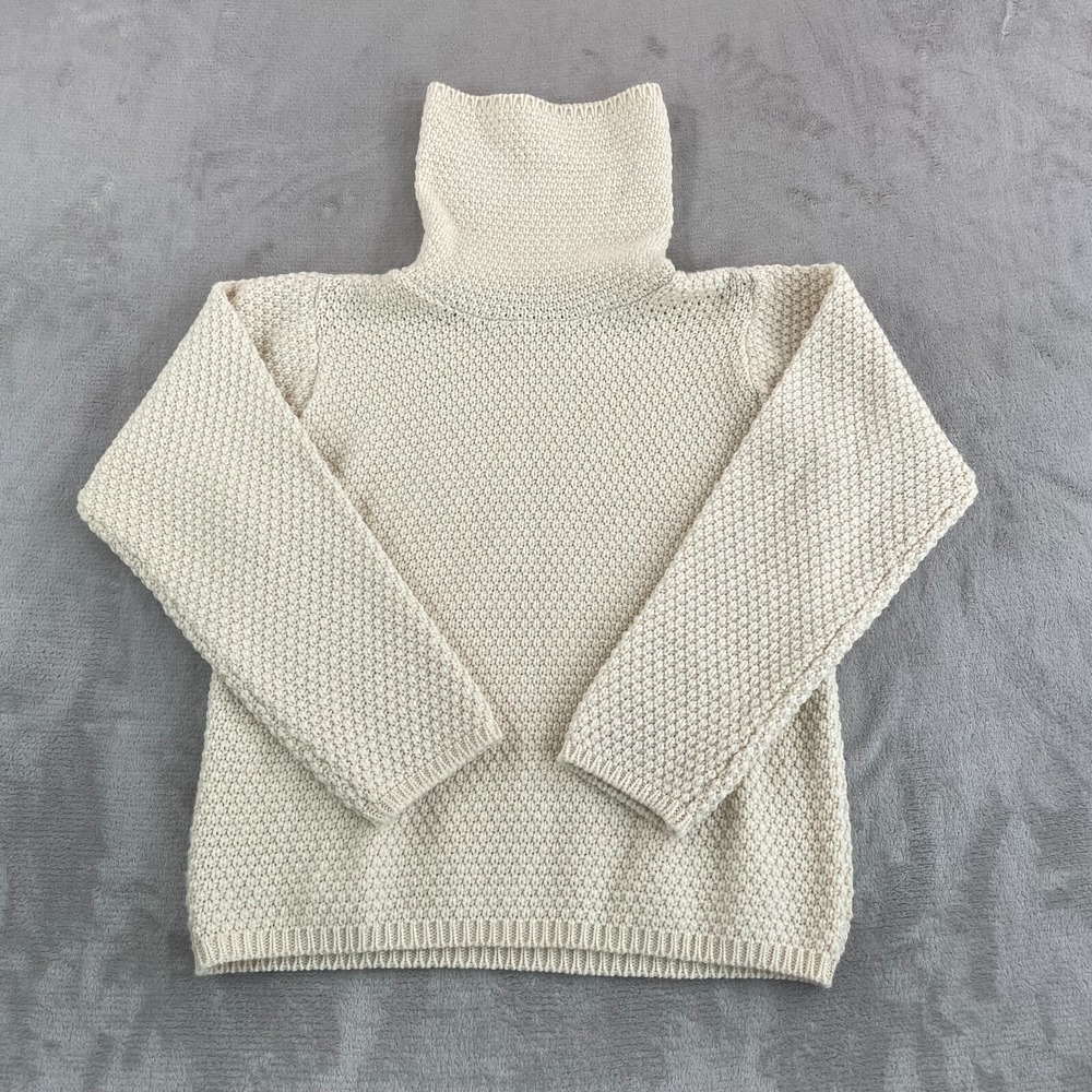 Aran Crafts Wool Fisherman Sweater Woman Medium Ivory Cable Knit Funnel Neck NEW